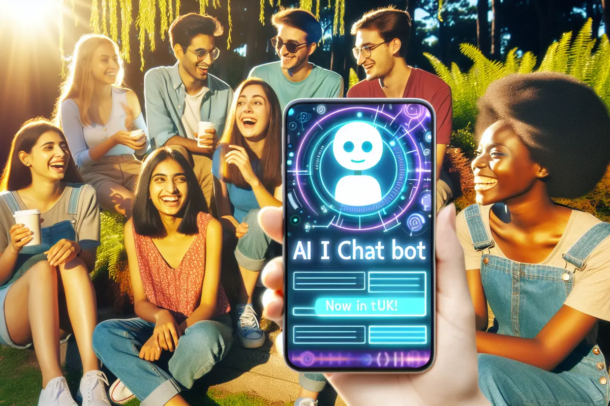 Une personne utilise un assistant conversationnel intégré à une application sociale sur son smartphone.