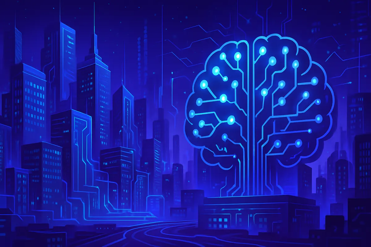 Techniciens dans un vaste centre de données dédié au calcul intensif pour l’intelligence artificielle.