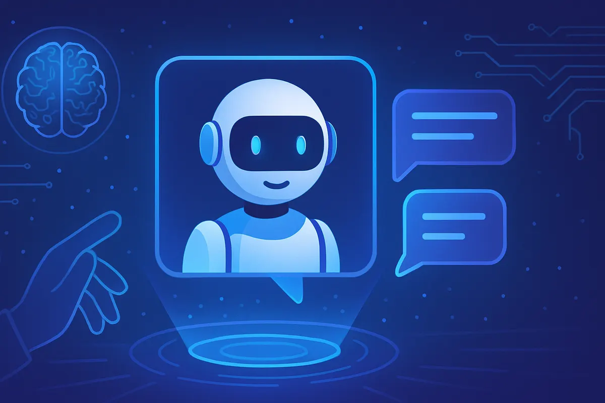 Un utilisateur échange avec un assistant IA représenté par un avatar animé sur l’écran de son ordinateur.