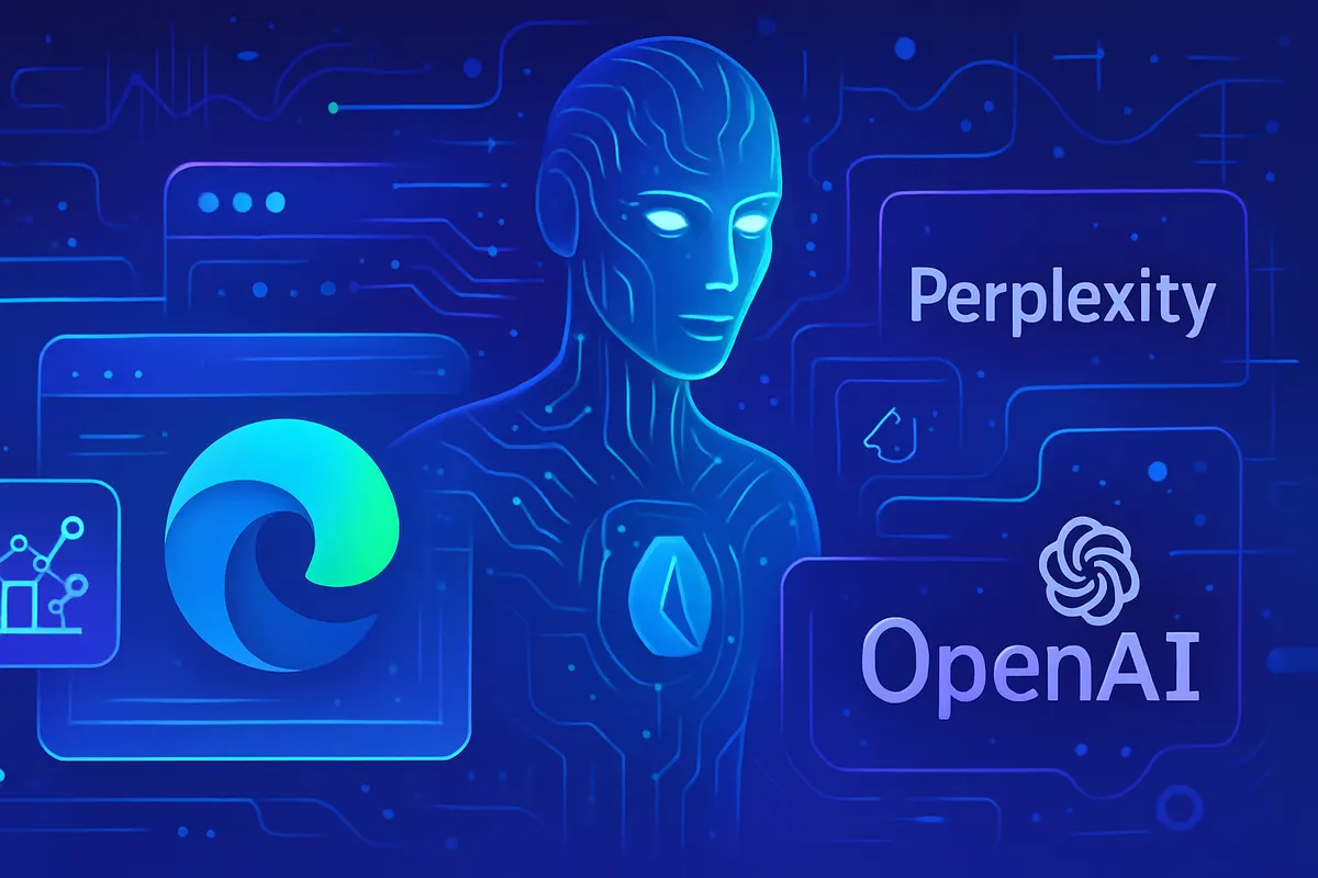 Une personne utilise un navigateur assisté par IA pour comparer plusieurs pages Web ouvertes et préparer une réservation.