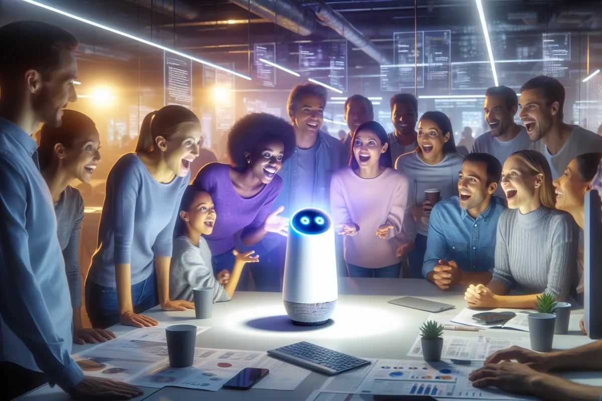 Une personne échange oralement avec un assistant IA sur ordinateur, avec une interface de contexte visuel.
