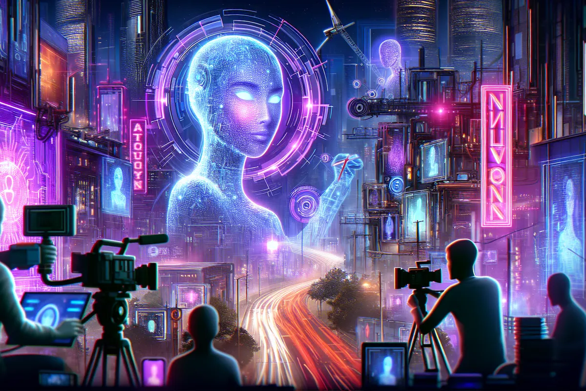 Une adolescente équipée d’un casque de réalité virtuelle face à un univers numérique qui envahit une pièce.