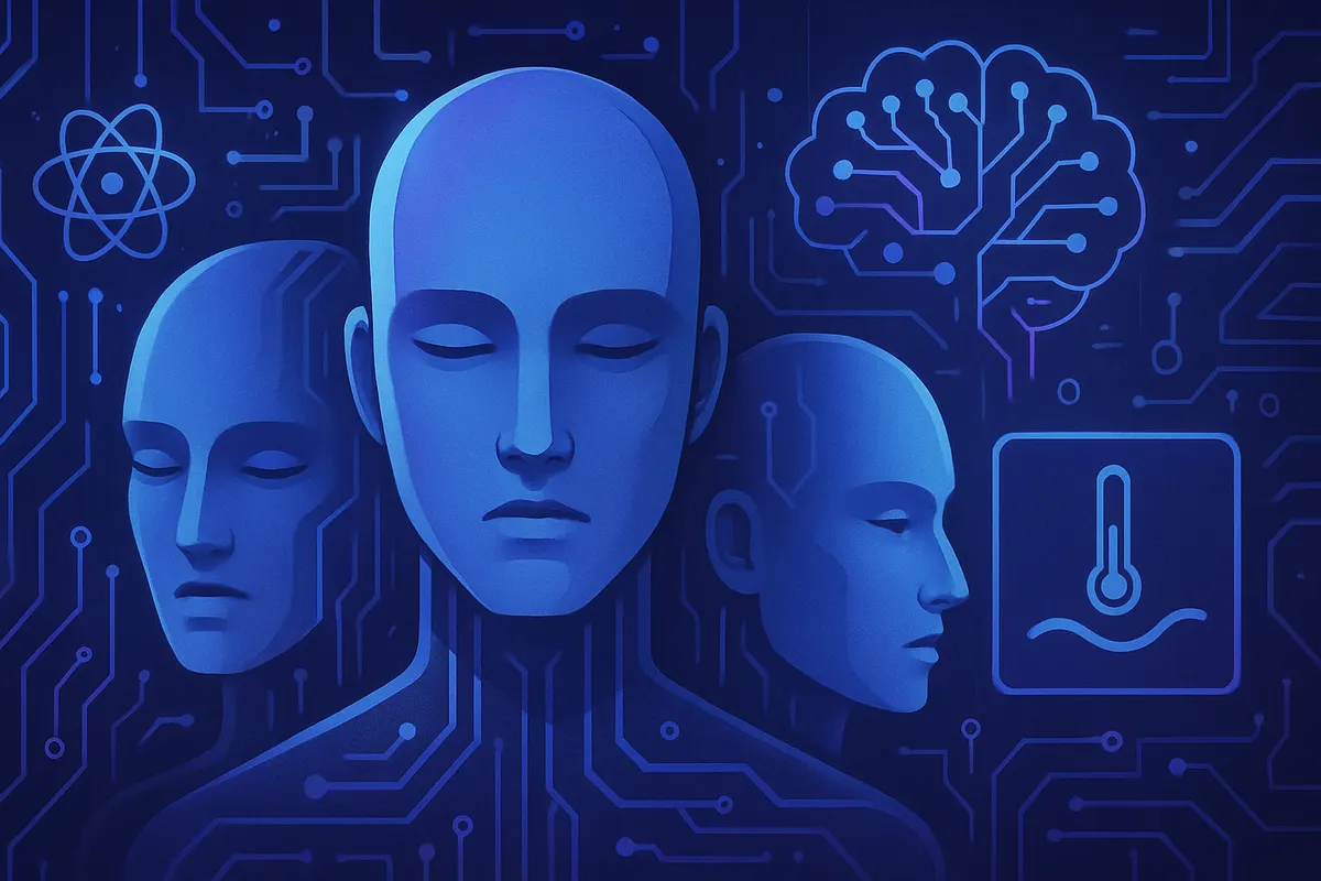Une personne face à un chatbot, tandis que des bulles émotionnelles se dissolvent en motifs de données.