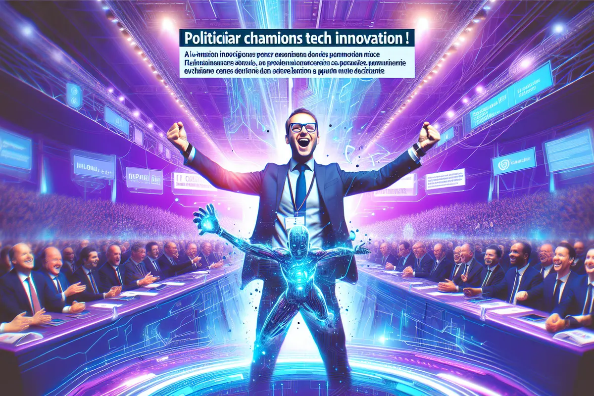 Un document législatif face à un laboratoire d’intelligence artificielle, symbole du débat californien sur SB 1047.