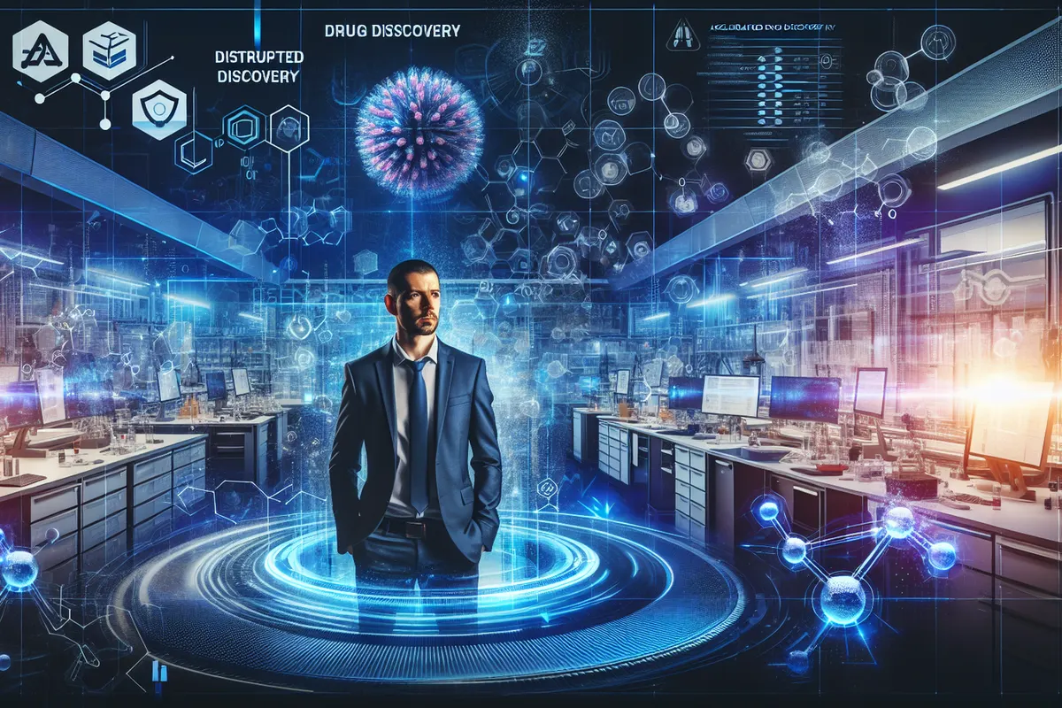 Une chimiste supervise un robot de synthèse et des modèles moléculaires dans un laboratoire.