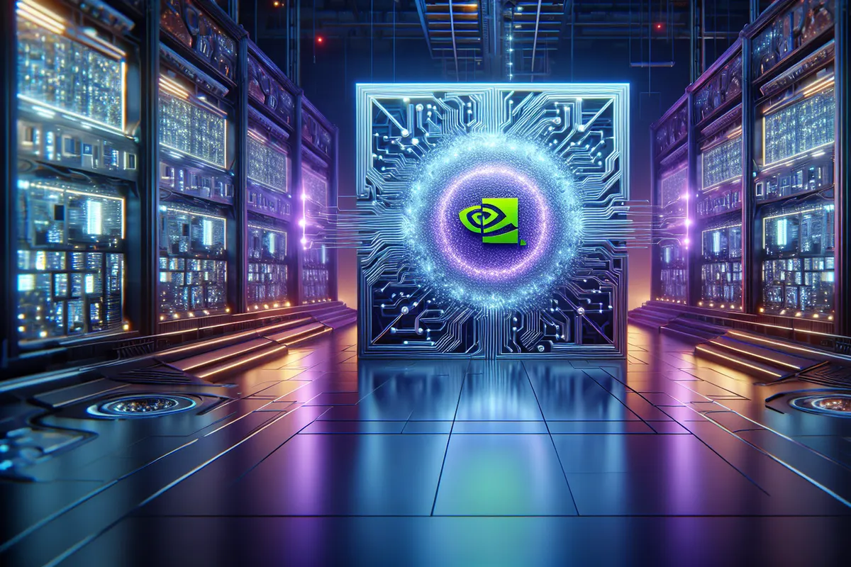 Des puces d’IA en usine symbolisant les restrictions américaines sur les exportations de Nvidia vers la Chine.