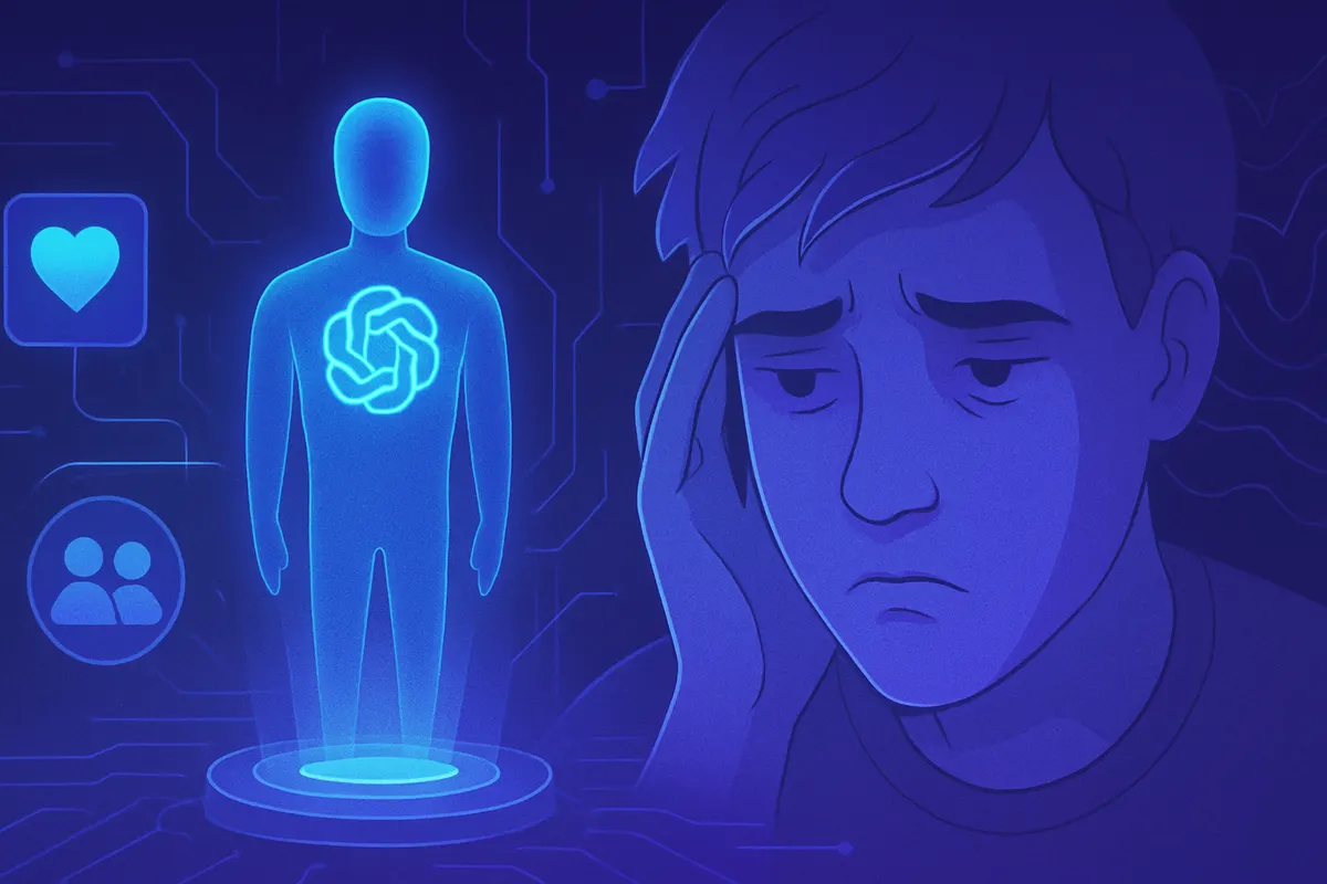 Un adolescent utilise un chatbot sur son téléphone tandis qu’un parent s’inquiète de sa sécurité numérique.