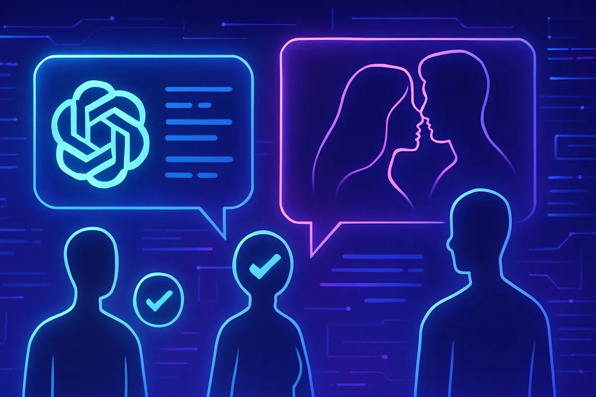 Adulte utilisant un assistant conversationnel avec contrôle d’âge et protections pour les mineurs.