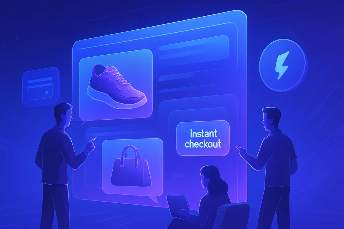 Une personne confirme l’achat d’un produit dans une conversation d’assistant sur son ordinateur.