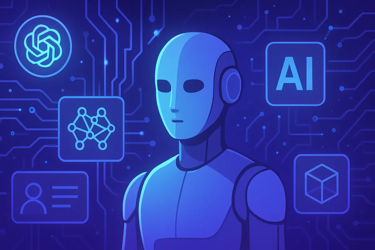 Développeur construisant un workflow visuel pour un agent IA relié à des données et à une interface de chat