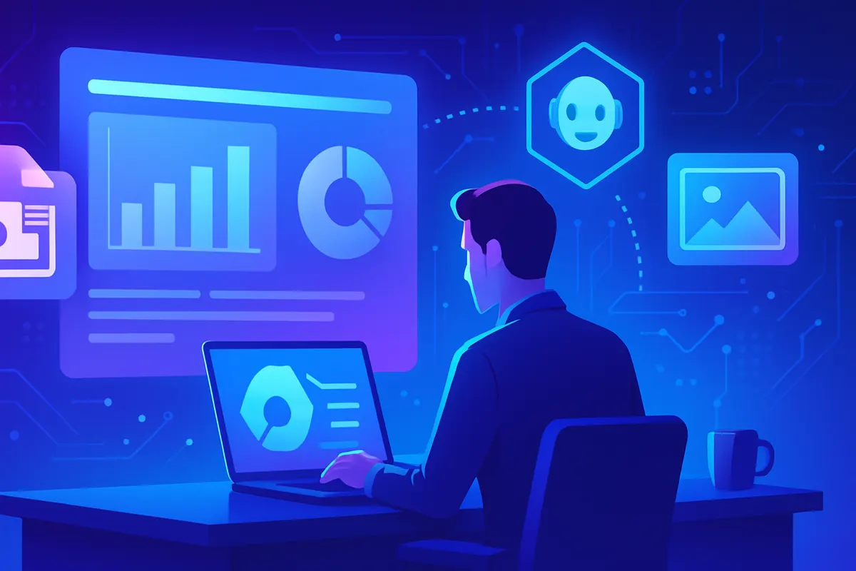 Une professionnelle ajuste les diapositives d’une présentation assistée par intelligence artificielle dans une salle de réunion.