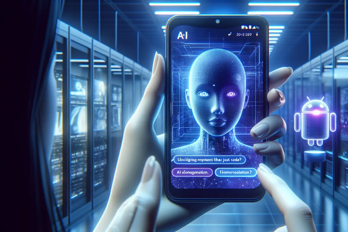 Une personne utilise un assistant IA sur un smartphone Android pour analyser un texte et lancer des tâches.