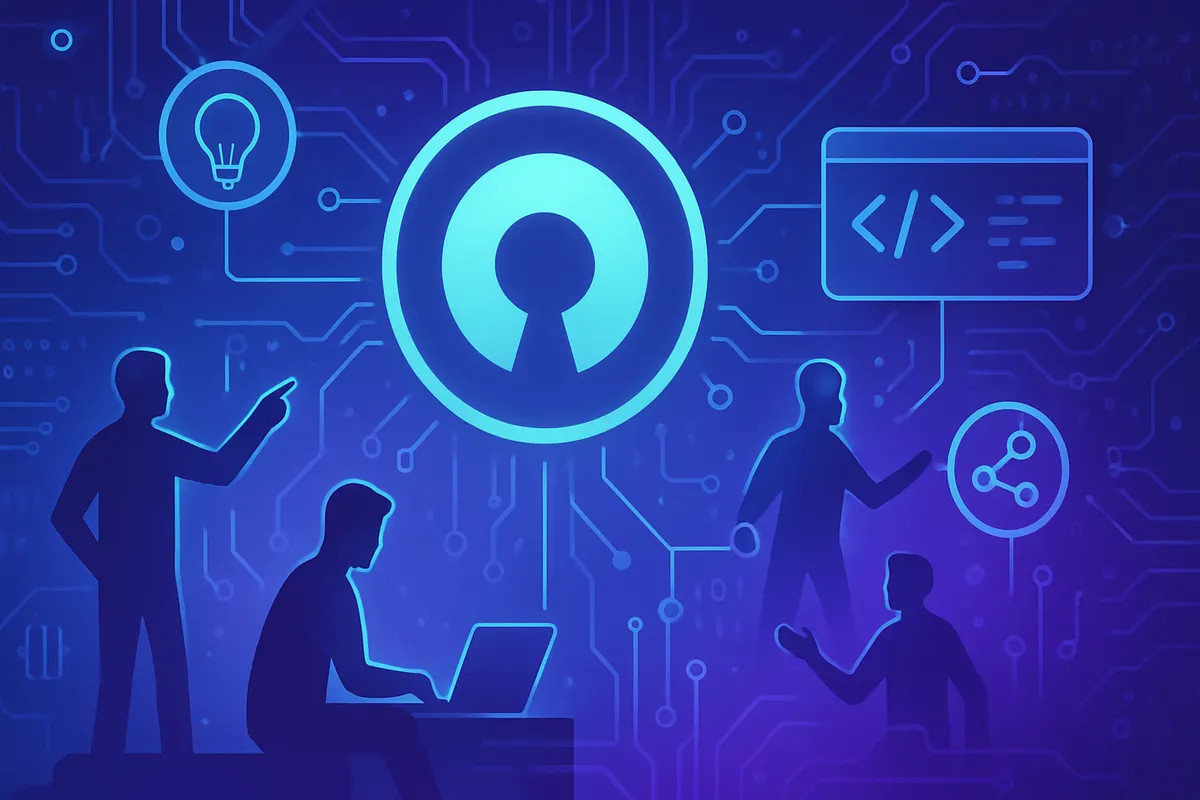 Ingénieur analysant du code sur plusieurs écrans devant une infrastructure de calcul pour IA.