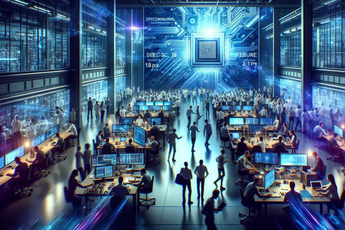 Technicien examinant des puces mémoire destinées à des serveurs d’intelligence artificielle.