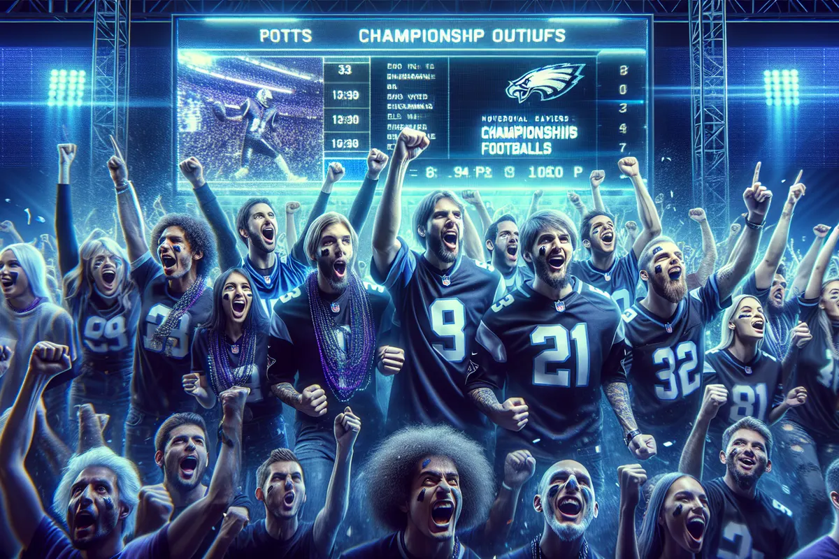 Joueur de football américain face à un tableau des playoffs avant le championnat NFC.