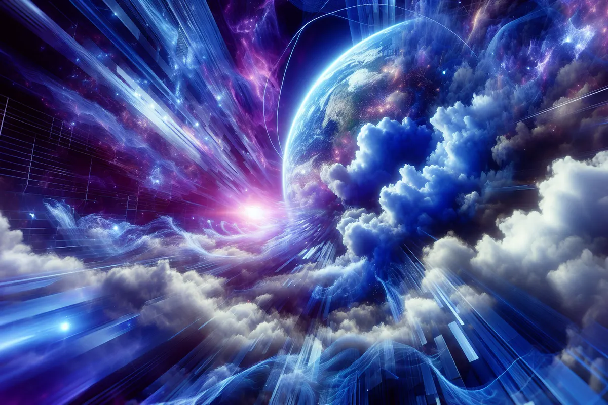 Des chercheurs analysent une simulation numérique de nuages et de phénomènes météorologiques sur un globe virtuel.