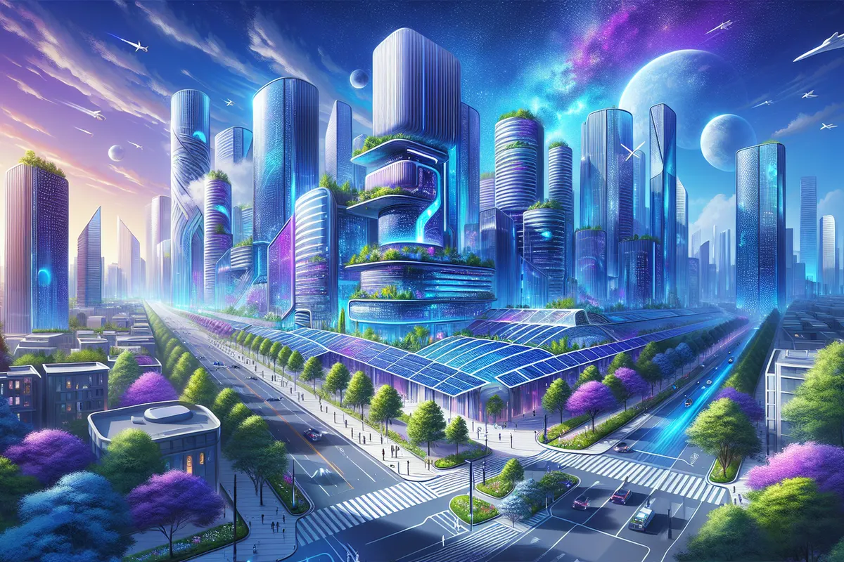 Vue d’un campus technologique circulaire entouré de quartiers résidentiels et d’espaces publics à Cupertino.