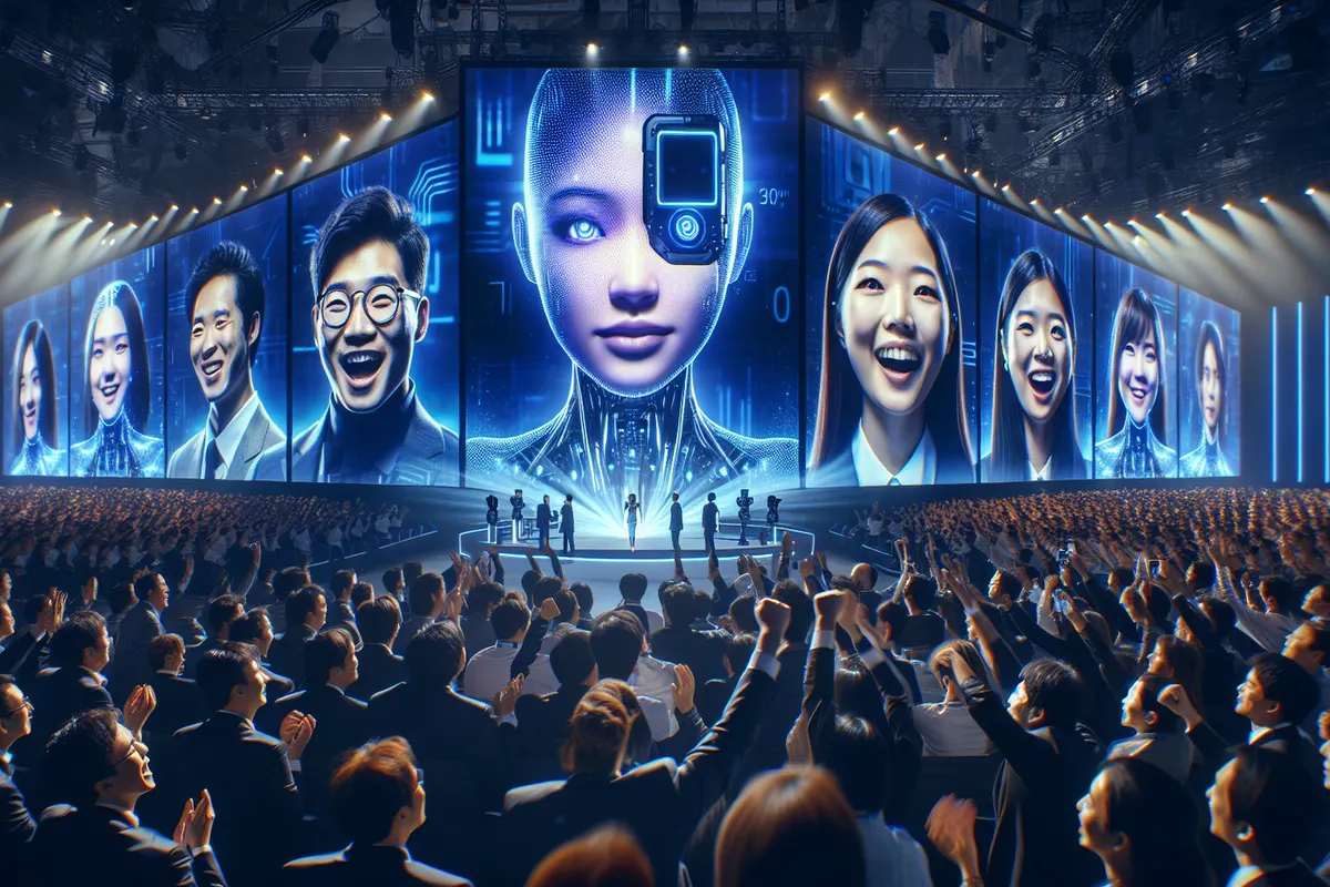 Un espace connecté réunit tablette, smartphone, téléviseur et appareils domestiques autour d’une IA Samsung.