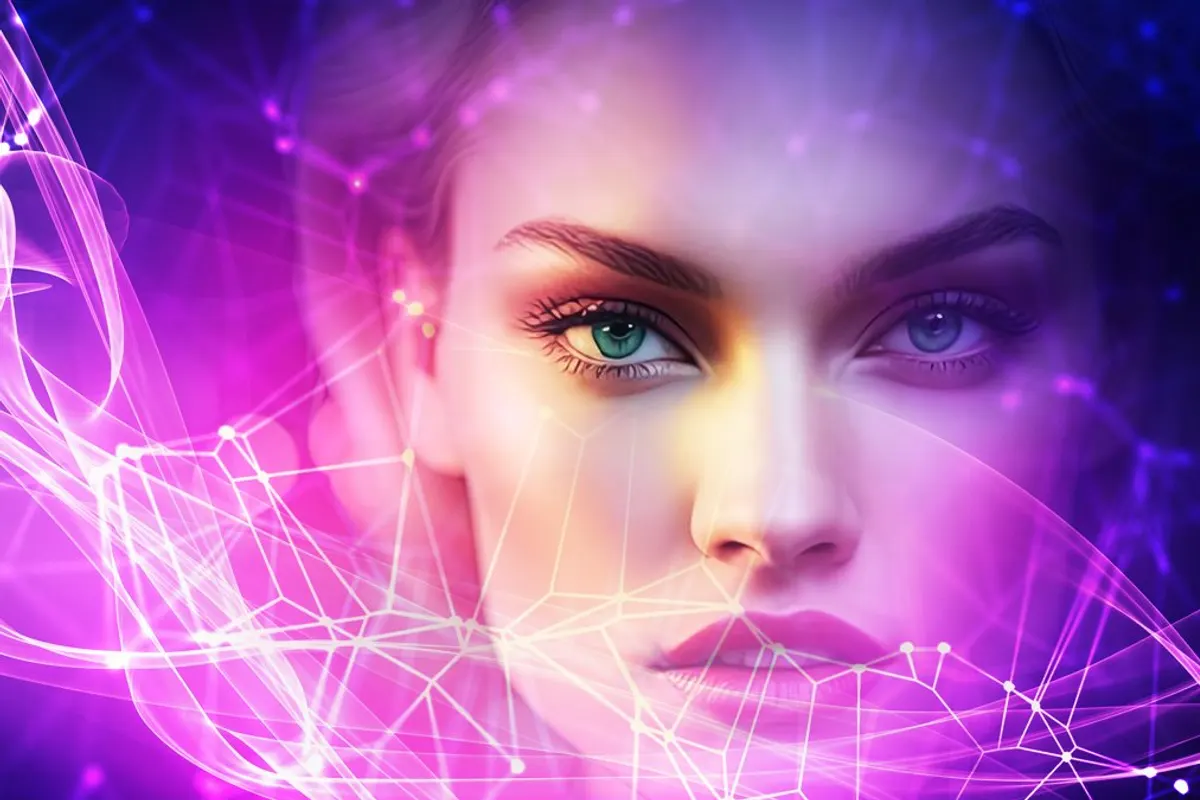 Un smartphone avec avatars générés par IA, près d’un dossier juridique et d’une visualisation de voix synthétique.