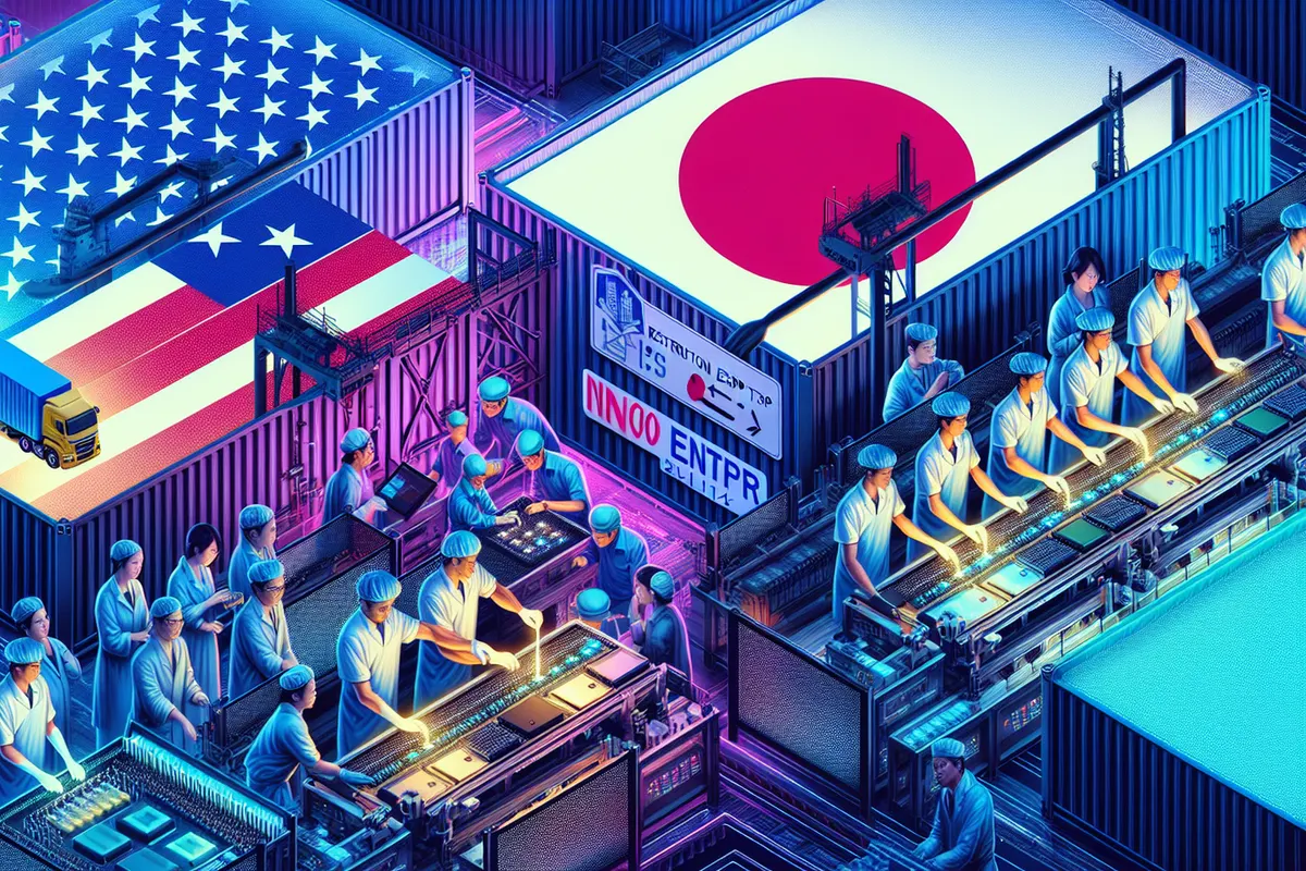 Technicien dans une usine de semi-conducteurs face à des chaînes de production mondiales sous tension.