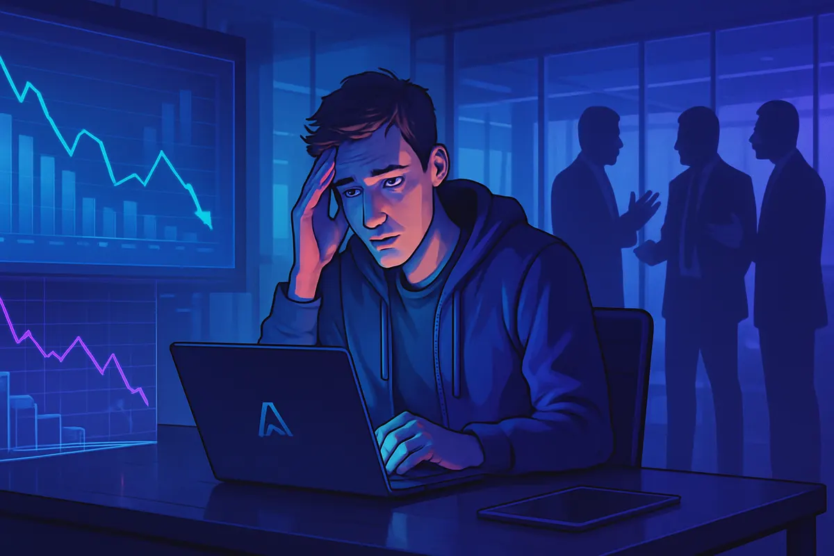 Une fondatrice présente son projet à des investisseurs face à des graphiques sur les financements en IA.