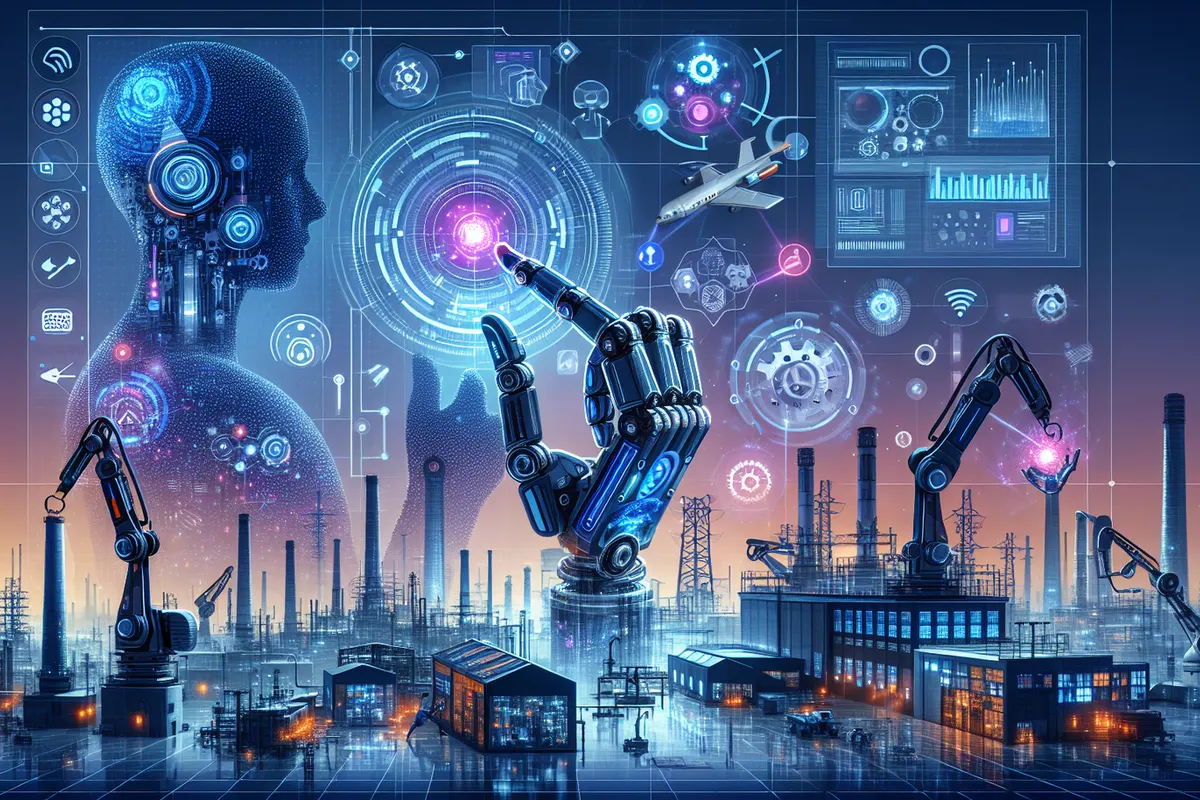 Technicien de maintenance devant une armoire de commande industrielle assisté par une interface d’IA.