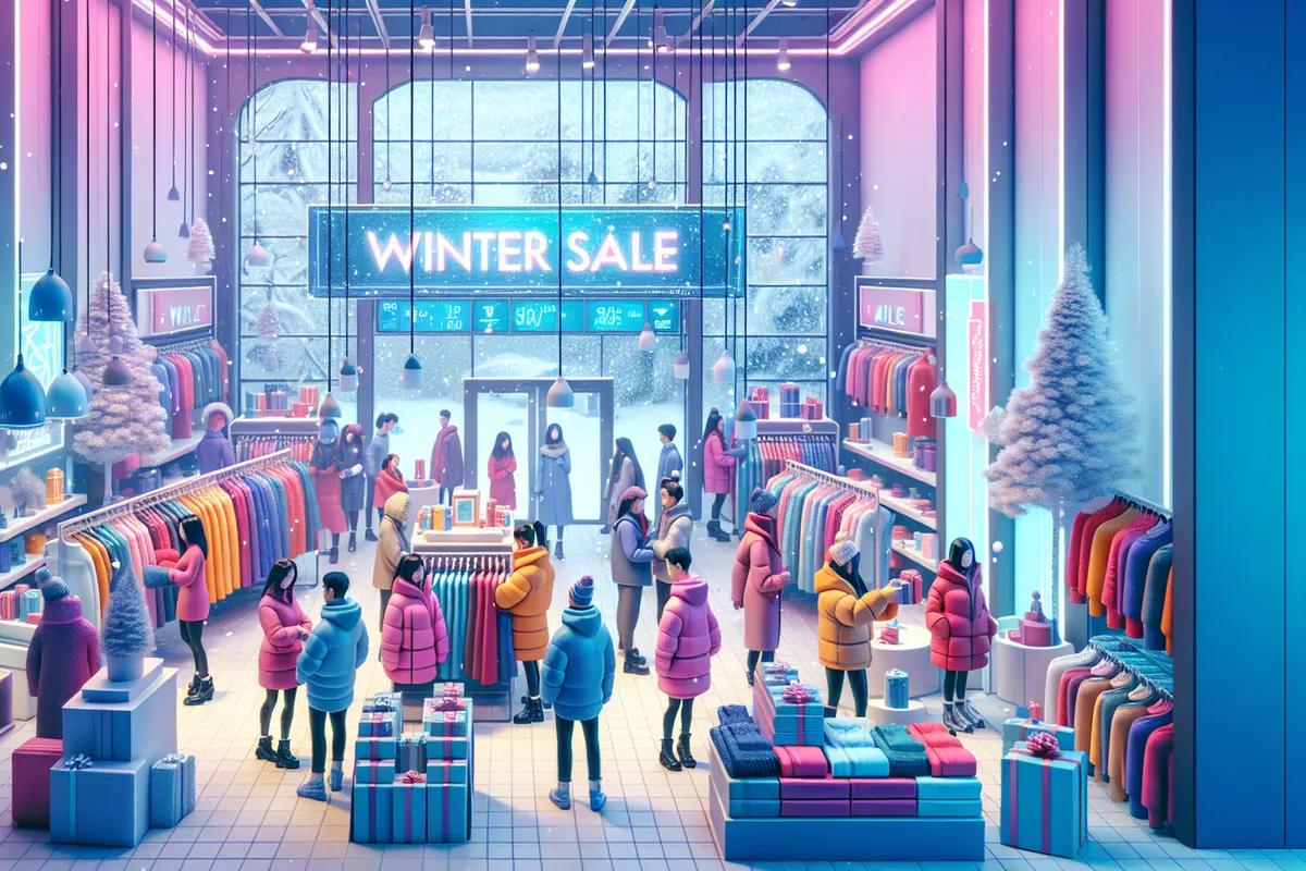 Employée de magasin consultant une tablette pour suivre les stocks pendant les soldes d’hiver