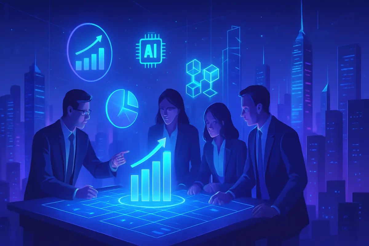 Une équipe analyse des données et des outils d’IA pour définir une stratégie d’entreprise responsable.