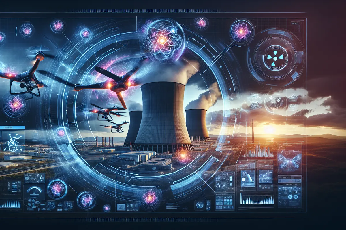 Salle de contrôle nucléaire illustrant des capteurs virtuels analysant le circuit primaire d’un réacteur.