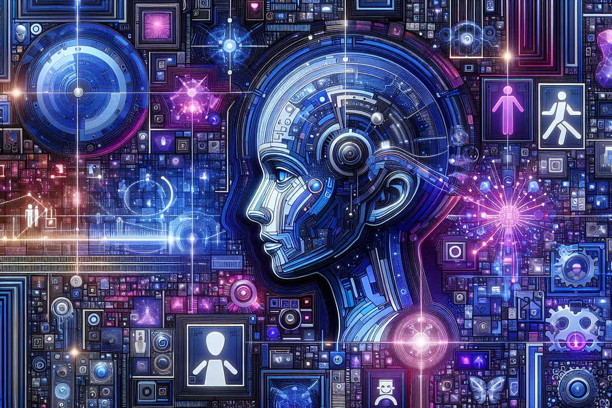 Un monteur prépare une vidéo professionnelle avec un avatar numérique affiché sur un grand écran.
