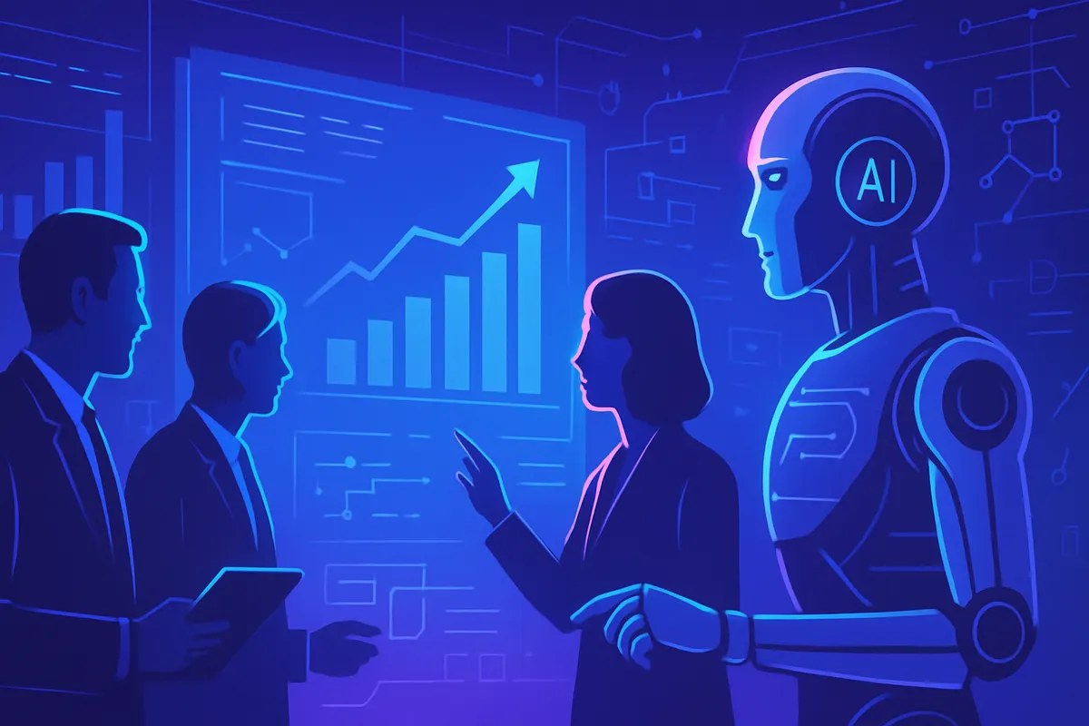 Commercial préparant sa prospection avec une cartographie d’entreprises et des données analysées par IA.