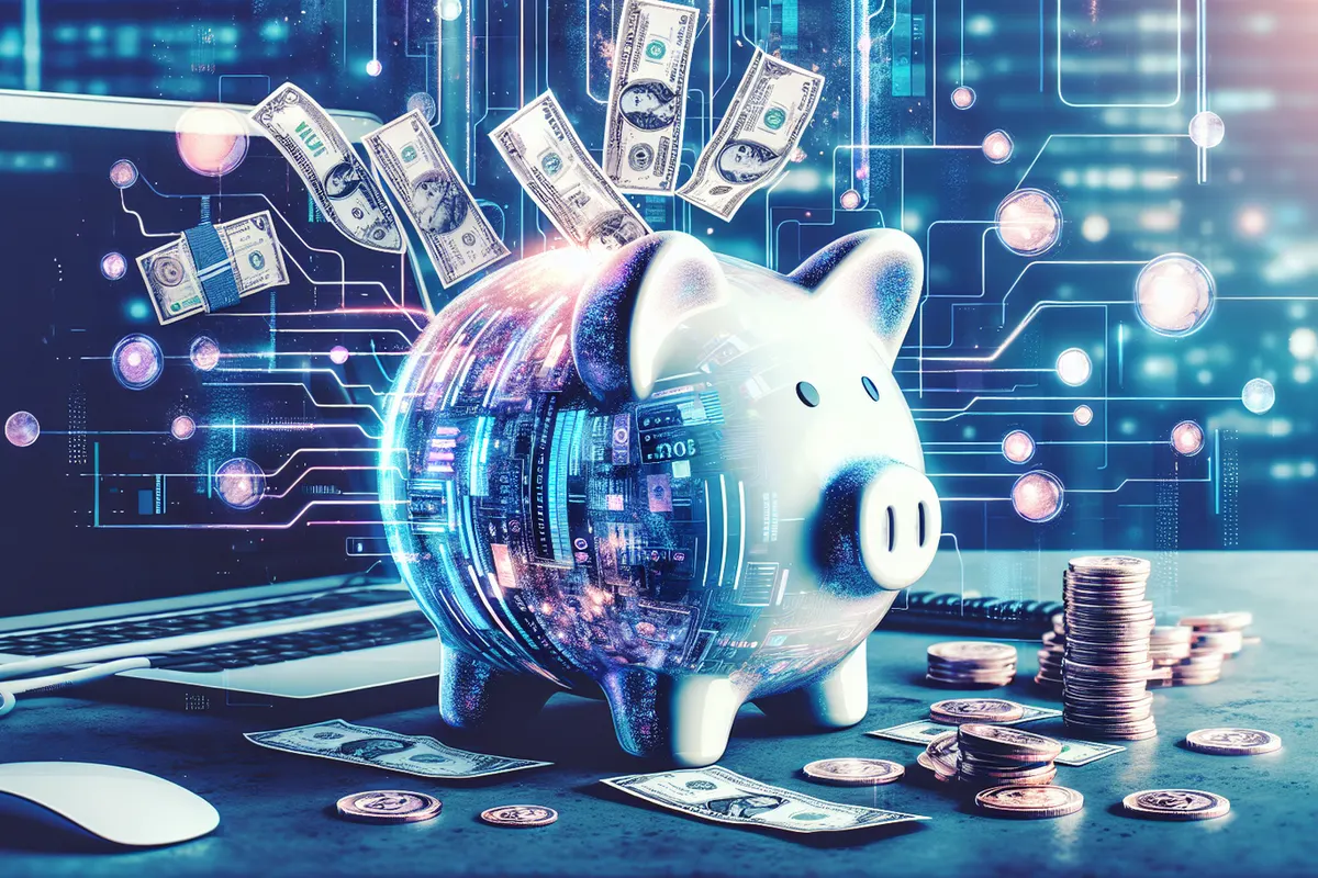 Illustration d’un stablecoin adossé à des réserves financières et à des investissements technologiques.