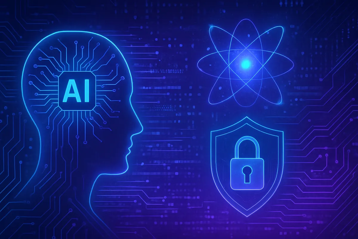 Analyste examinant des flux de données entre des serveurs, une IA et un système de chiffrement quantique