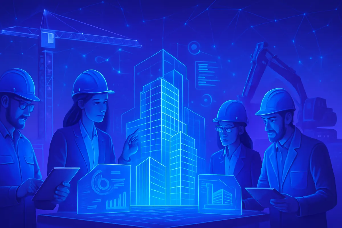 Des ingénieurs suivent une maquette numérique et l’avancement d’un projet de construction.
