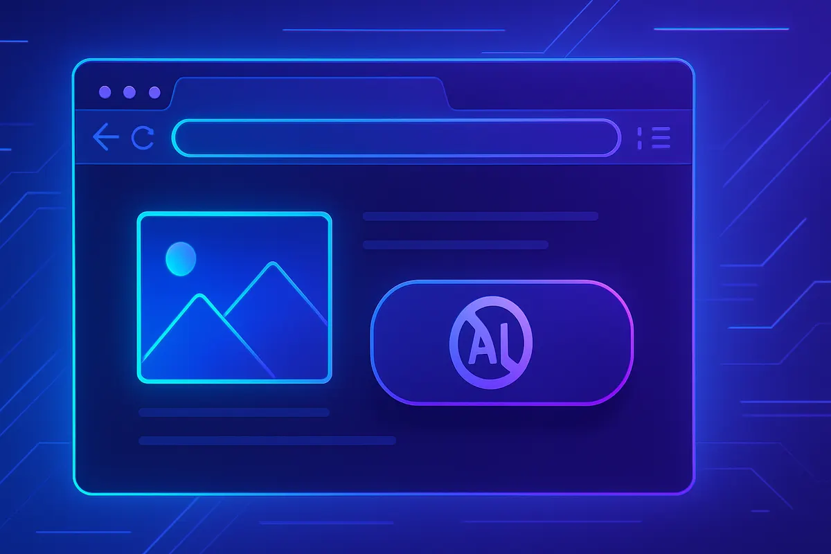 Un navigateur affiche un réglage qui masque des vignettes d’images générées par intelligence artificielle.