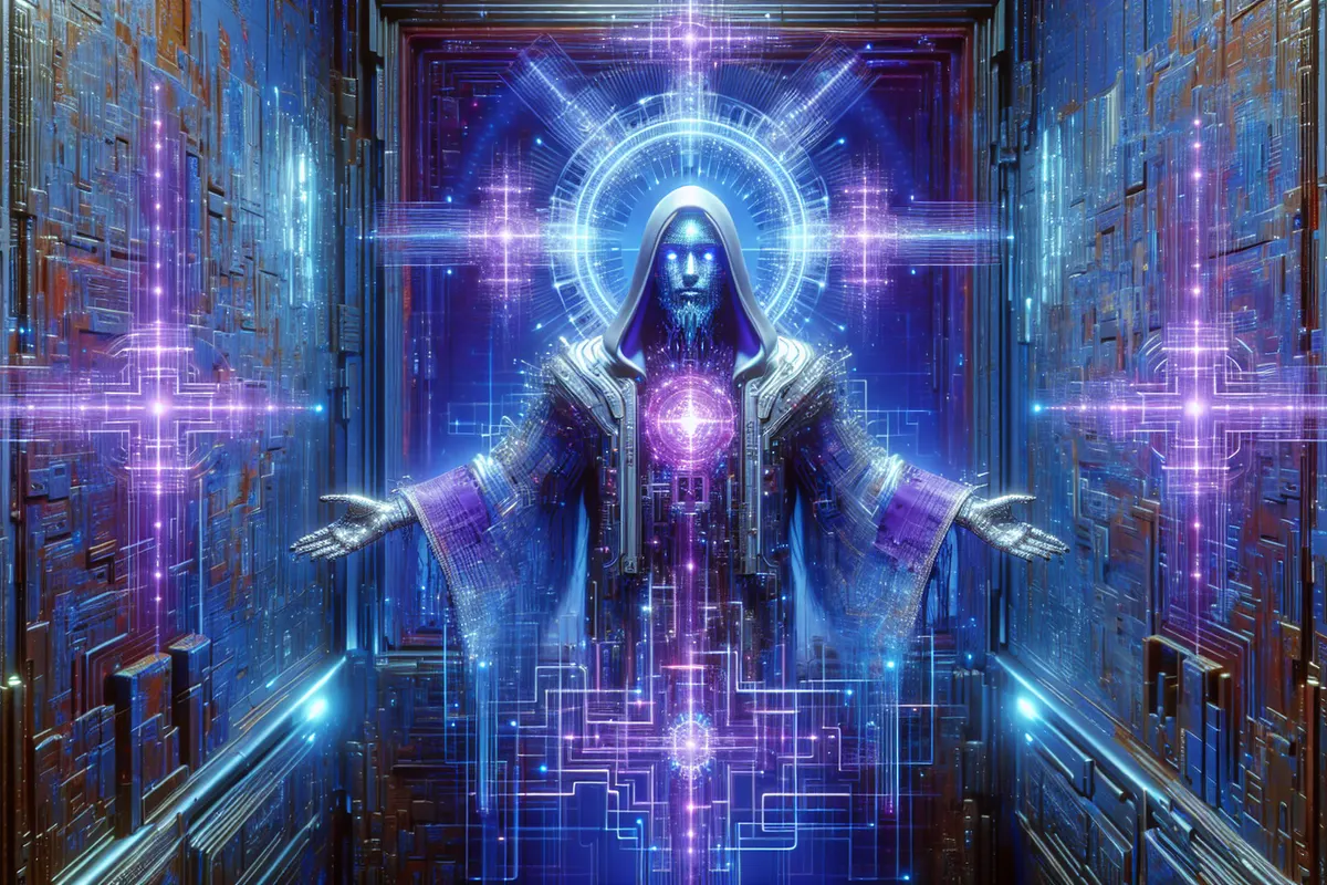 Image fictive d’un dirigeant politique vêtu d’habits pontificaux, produite par intelligence artificielle.