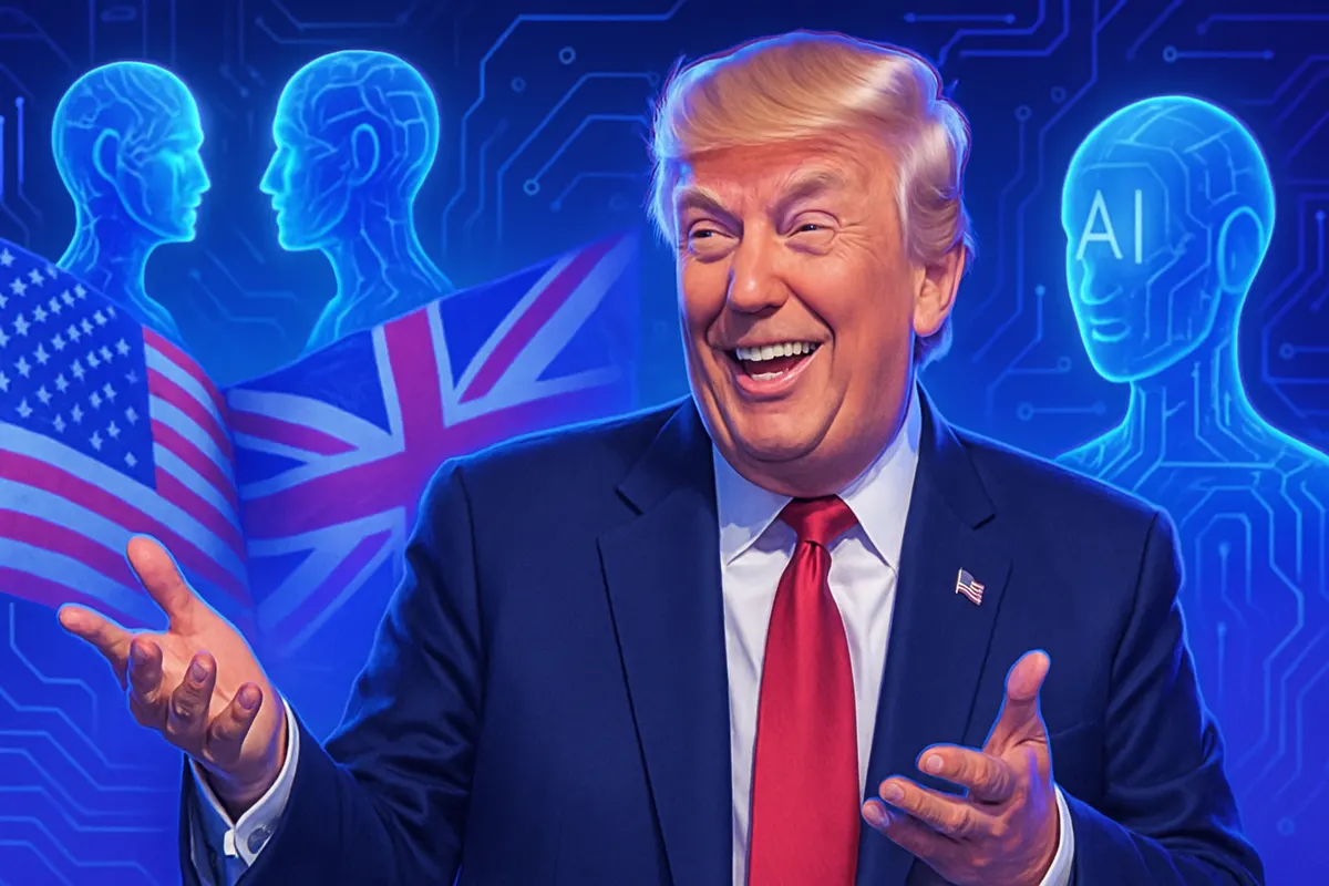 Responsables américains et britanniques lors d’un accord technologique sur l’IA et les infrastructures de calcul.