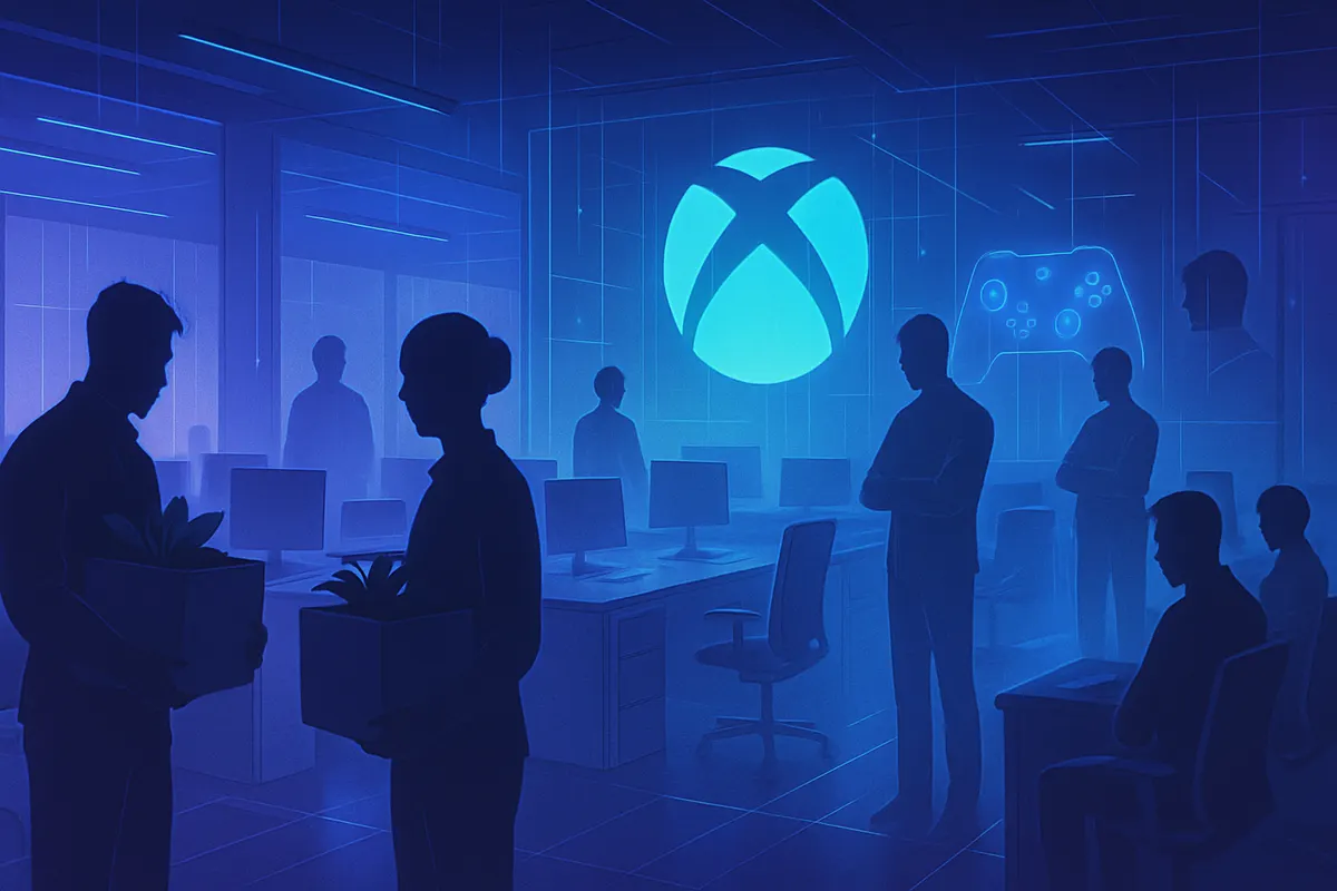 Bureaux partiellement vides dans un studio de jeux vidéo après une vague de licenciements.
