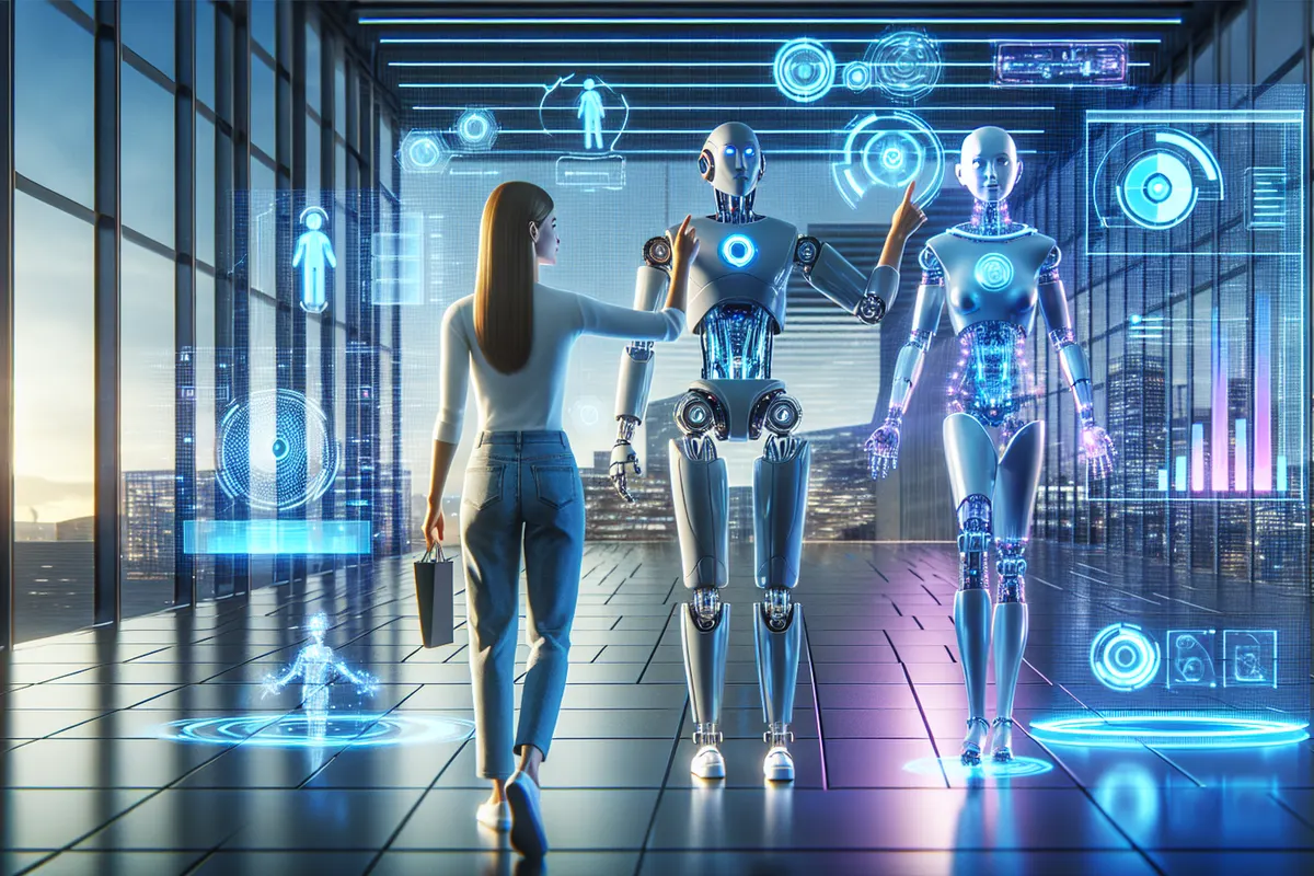 Une personne équipée d’un casque à électrodes supervise les gestes d’un bras robotique en laboratoire.