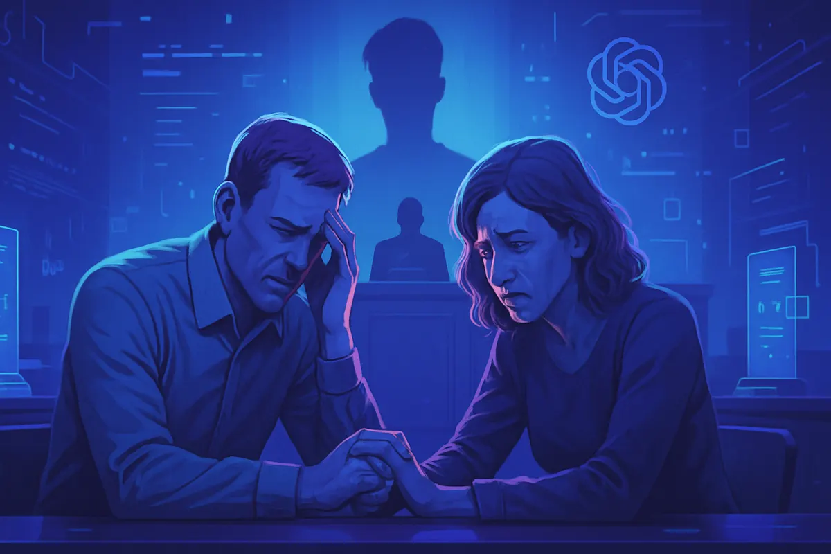 Des parents assis près d’un ordinateur, illustrant les enjeux de sécurité des assistants conversationnels.