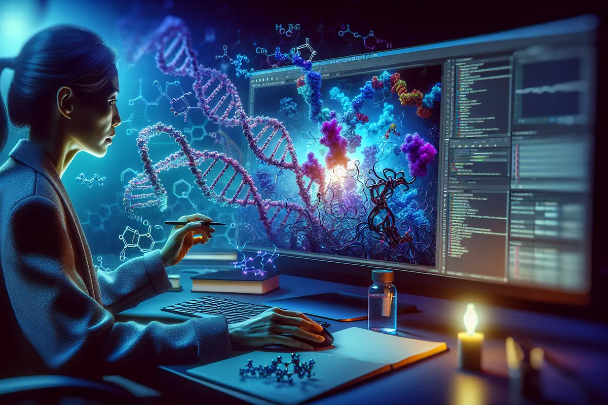 Représentation d’une cellule où des protéines sont guidées vers différents compartiments cellulaires.