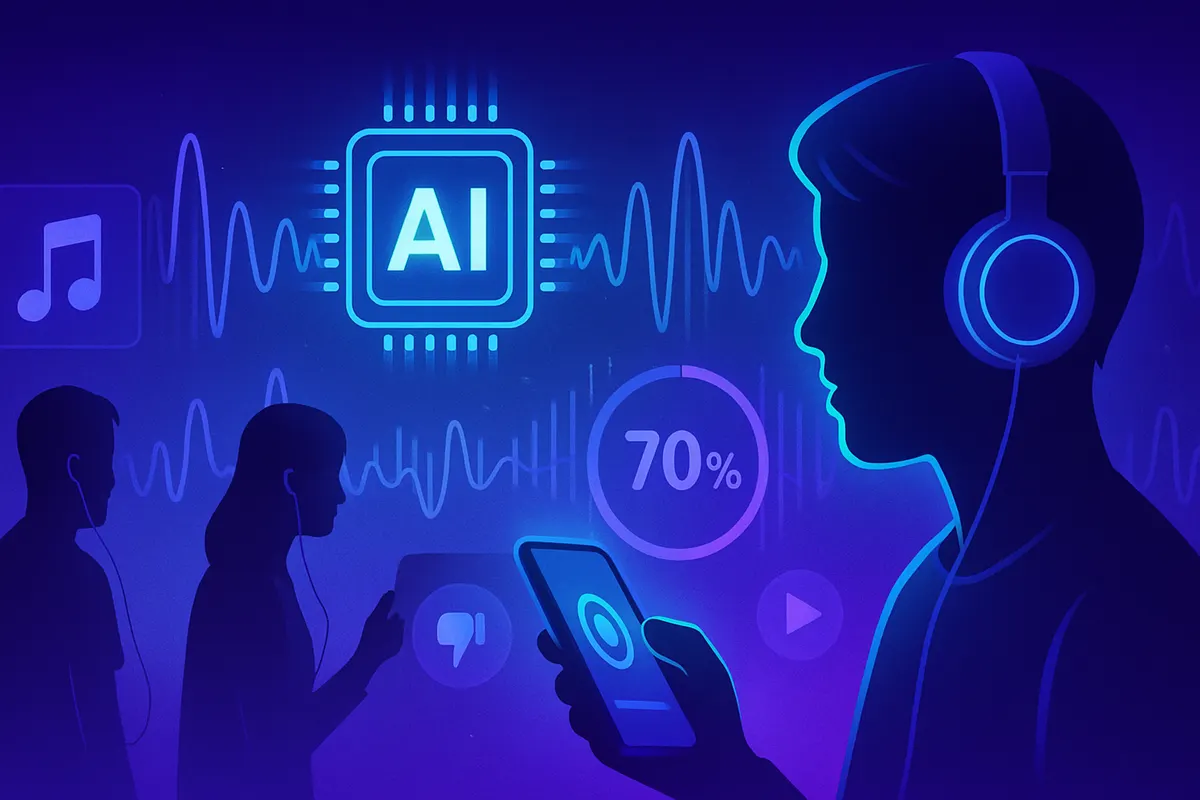 Un analyste examine des écoutes suspectes de musique générée par IA sur une plateforme de streaming.