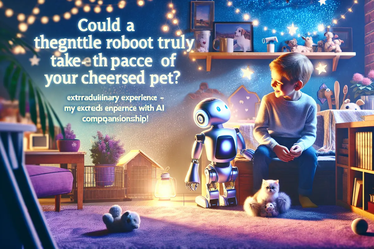 Une personne tient un petit robot-compagnon doux près d’un smartphone affichant une application.