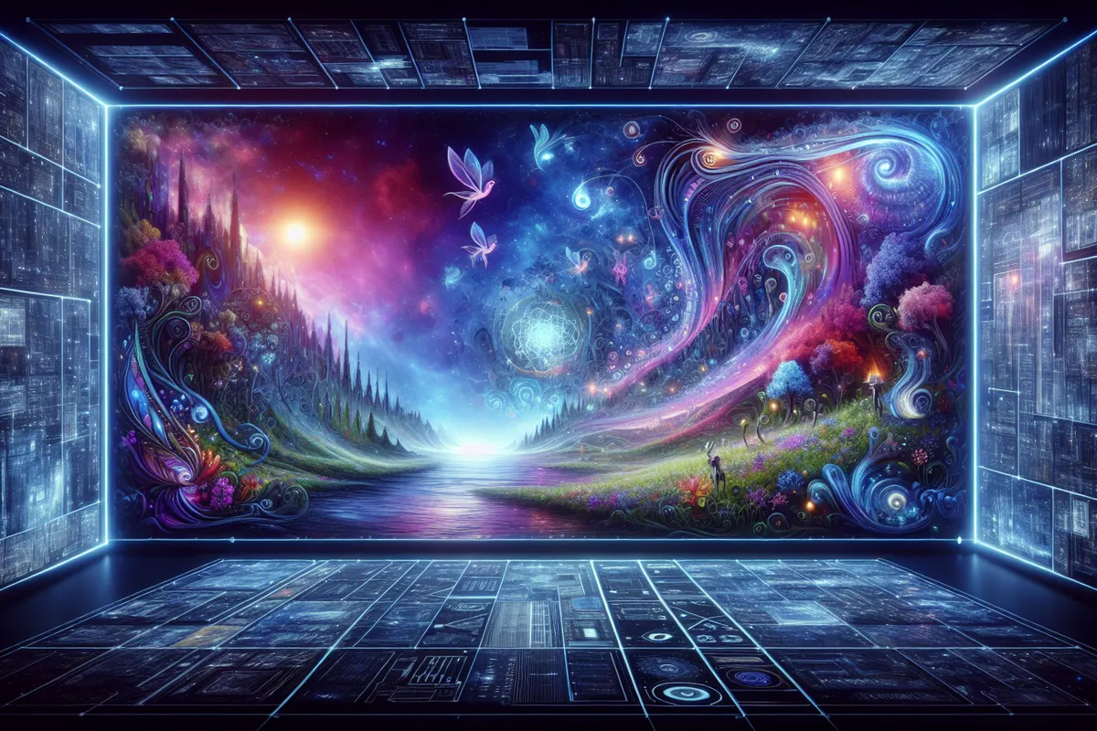 Une image unique se prolonge en panorama virtuel explorable autour d’un observateur.
