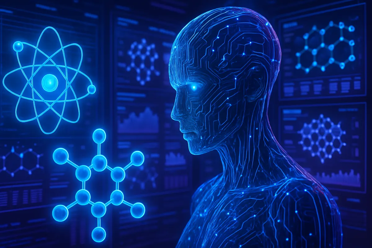 Chercheuse et robots de laboratoire testant des échantillons pour découvrir un nouveau matériau