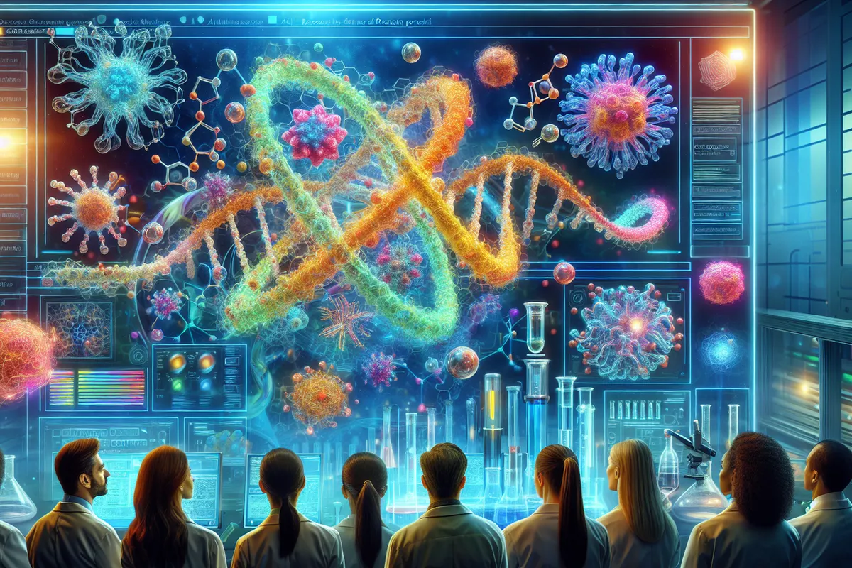 Chercheuse observant un modèle moléculaire montrant un fragment protéique fixé à sa cible