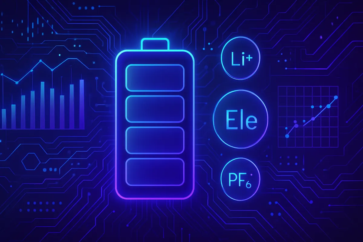 Chercheuse analysant des données moléculaires pour sélectionner des électrolytes de batteries en laboratoire