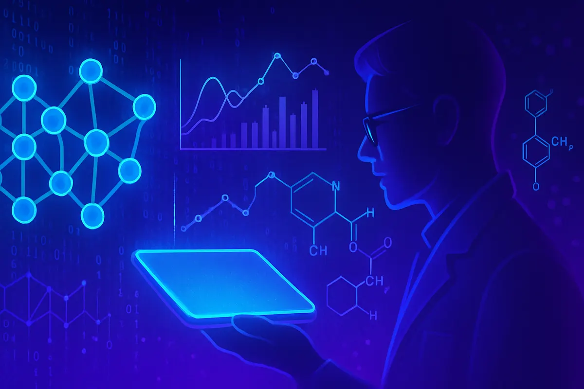 Chercheuse en laboratoire utilisant un logiciel de prédiction des propriétés d’une molécule.