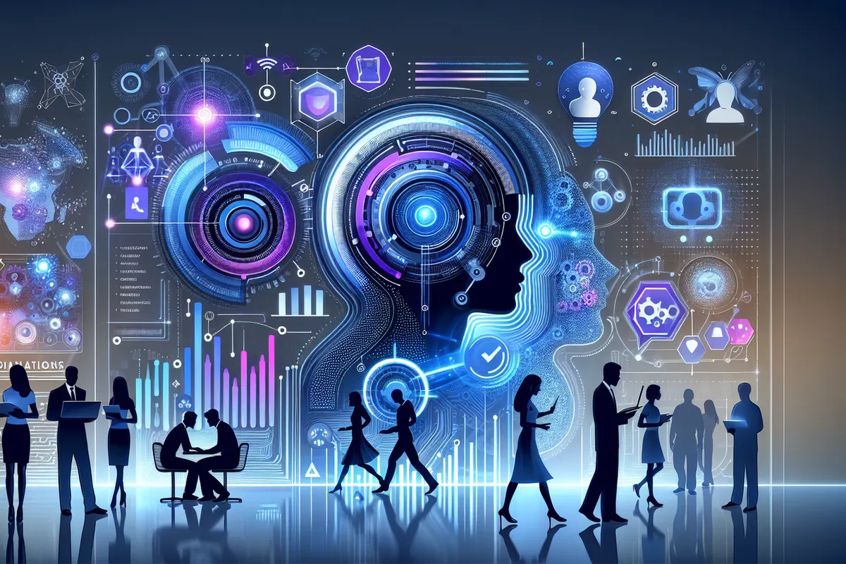 Une professionnelle compare une liste de tâches à un flux de travail d’intelligence artificielle devant une frise temporelle.
