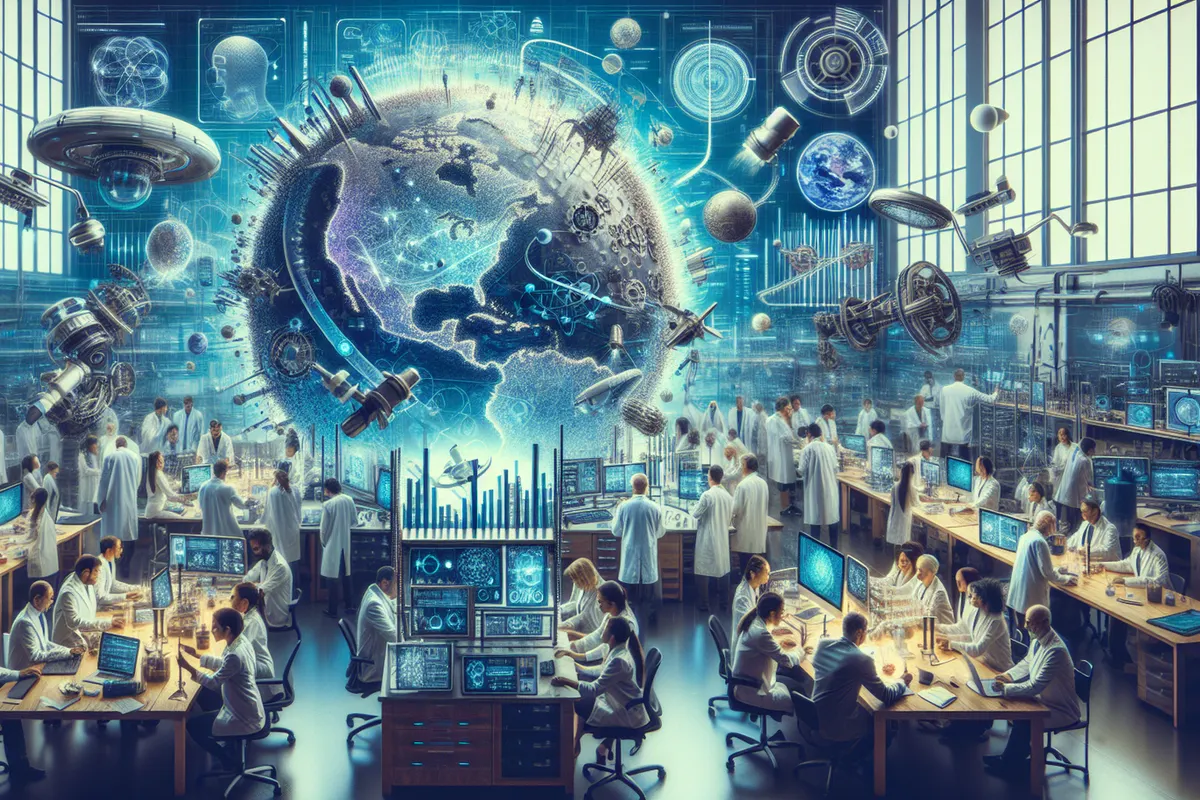Des chercheurs et ingénieurs collaborent dans un laboratoire universitaire sur la santé, l’énergie et l’IA.